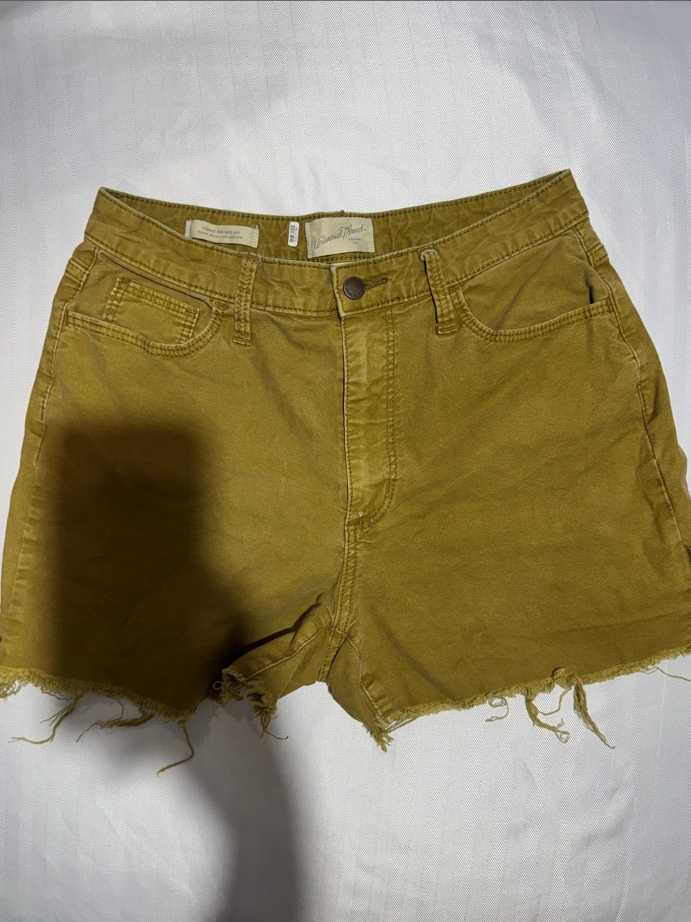 Universal Thread Olive High-Rise Raw Hem Denim Shorts